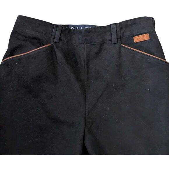 Vintage 90s Ralph Lauren Leather Trim Pants Women 6 Black Camel Tan Trousers - Picture 8 of 13
